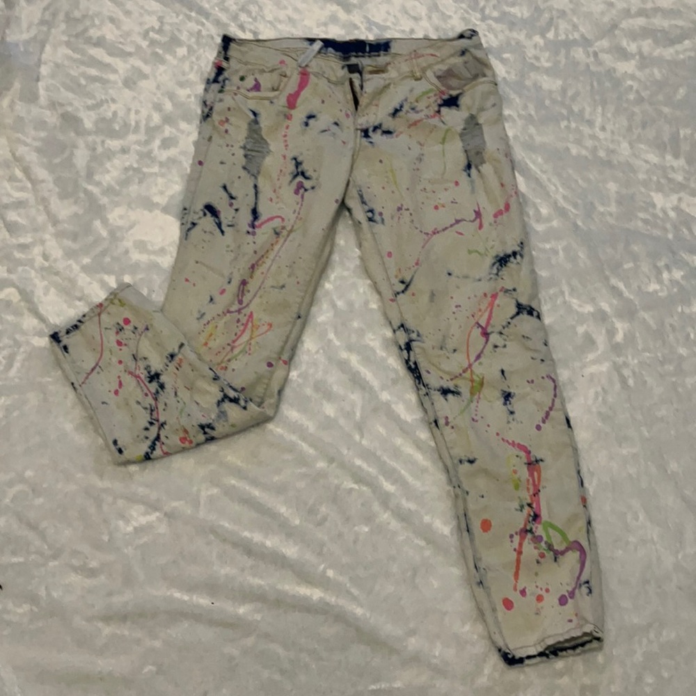 womens mutli color paint splashed stretch jeans